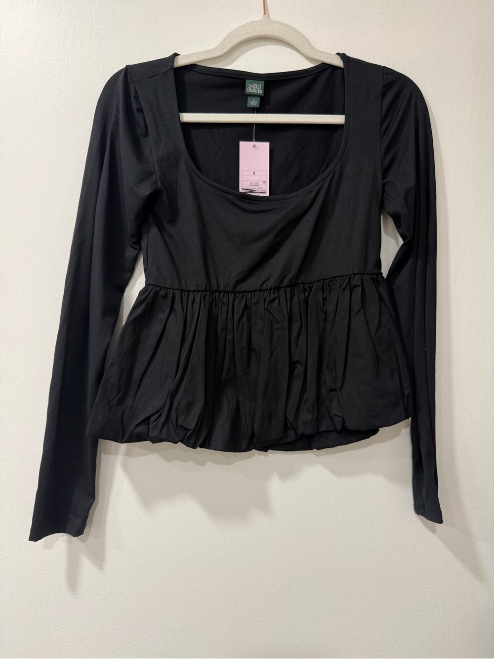 wild fable Black Long-Sleeve Peplum Scoop Neck Top